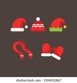 Winter clothes collection. Christmas party items flat vector illustration, isolated on background