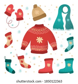 Winter clothes collection, cute and trendy with hand drawn style 
