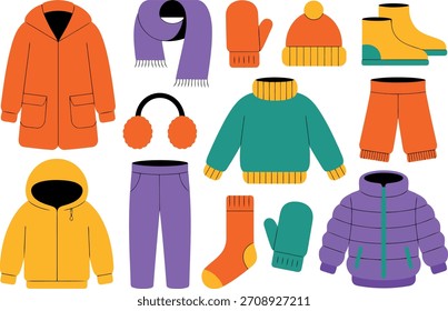 Winter clothes collection flat design Vector