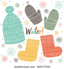 Winter clothes. Cute vector set.