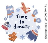 Winter clothes donation.Vector illustration in flat style