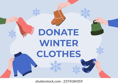 Winter clothes donation.Vector illustration in flat style
