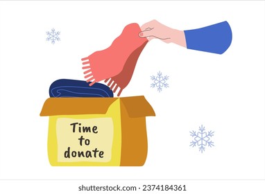 Winter clothes donation.Vector illustration in flat style