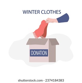 Winter clothes donation.Vector illustration in flat style