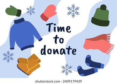 Winter clothes donation.Vector illustration in flat style