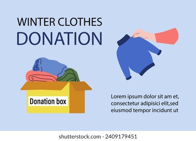 Donación de ropa de invierno.Ilustración vectorial en estilo plano
