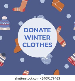 Winter clothes donation.Vector illustration in flat style