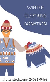 Winter clothes donation.Vector illustration in flat style