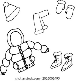winter clothes doodle vector set