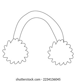 Winter clothes, earmuffs or ear warmer, doodle style flat vector outline for kids coloring book