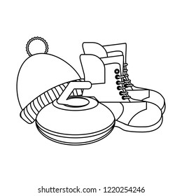 Winter clothes and equipment black and white