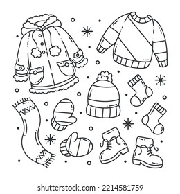 Winter clothes and essentials for coloring