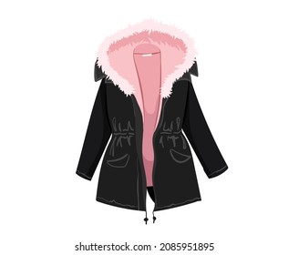 winter clothes with fur. jacket parka isolated on white background. fashion illustration