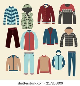 Winter clothes Group of Objects icons set of Fashion elements man clothing 