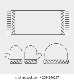 Icono de ropa de invierno. Sombrero, guantes, simple vector de bufanda.