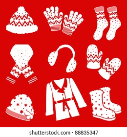 Winter clothes icon set