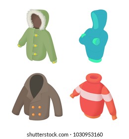 Winter clothes icon set. Cartoon set of winter clothes vector icons for web design isolated on white background
