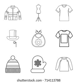 Winter clothes icon set. Outline set of 9 winter clothes vector icons for web design isolated on white background