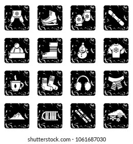 Winter clothes icons set vector grunge isolated on white background 