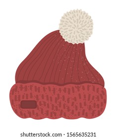 Winter clothes illustration. Red vector hat for cold weather isolated on white background. Flat picture of clothing item for head