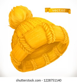 Winter clothes. Knitted cap, 3d vector icon