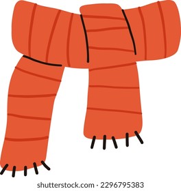 Winter clothes. Knitted red scarf. Vector illustration.