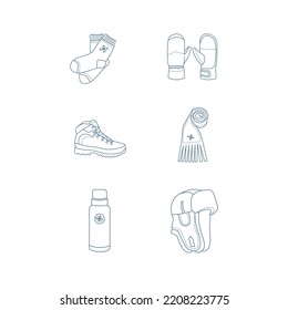 Winter clothes outline icon set. Collection of warm clothing