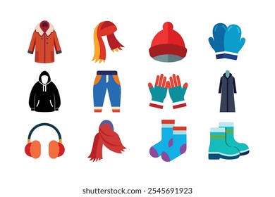 Conjunto de ropa de invierno - ilustración de Arte vectorial para la moda de temporada y Diseños acogedores