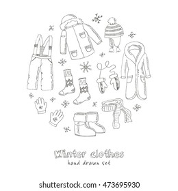 Winter clothes set. Vintage illustration for identity, design, decoration, packages product and interior decorating