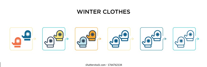 Winter clothes vector icon in 6 different modern styles. Black, two colored winter clothes icons designed in filled, outline, line and stroke style. Vector illustration can be used for web, mobile,