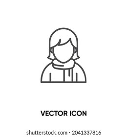 Winter clothes vector icon. Modern, simple flat vector illustration for website or mobile app.Coat,scarf and women symbol, logo illustration. Pixel perfect vector graphics