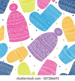 Winter clothes. Vector seamless pattern.