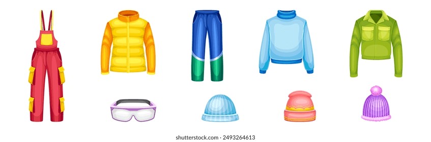 Winter Clothes and Warm Outerwear as Protection Against Cold Weather Vector Set