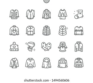 Winter clothes Well-crafted Pixel Perfect Vector Thin Line Icons 30 2x Grid for Web Graphics and Apps. Simple Minimal Pictogram