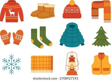 Winter clothing and accessories set Vector