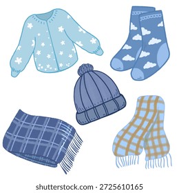 Vestuário de inverno e acessórios acolhedores Conjunto de ilustração vetorial