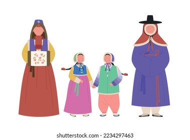 Winter clothing of Korea's old country Joseon. hand drawn vector illustration.