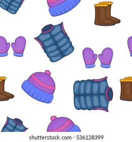 Winter clothing pattern. Cartoon illustration of winter clothing vector pattern for web