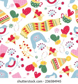 Winter clothing. Vector seamless pattern.
