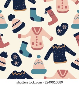 Winter clothing vector seamless repeat pattern