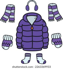 Winter cloths doodles drawing vectors