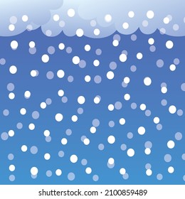 Winter clouds and falling snow vector background, blizzard snowfall weather forecast illustration.