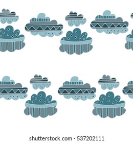 Winter clouds  hand drawn seamless vector pattern. 