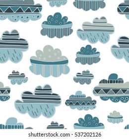 Winter clouds  hand drawn seamless vector pattern. 