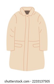 Winter coat or jacket with long sleeves and pockets. Isolated stylish clothes for frosts and cold season. Fashionable and basic clothing piece for women or men, outerwear. Vector in flat style