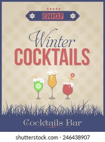 Winter Cocktails Drink Bar Flyer Poster - Optional Party, Events, Advertising, Announcement Vector Retro Template