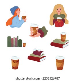 Winter coffee girl and books set
