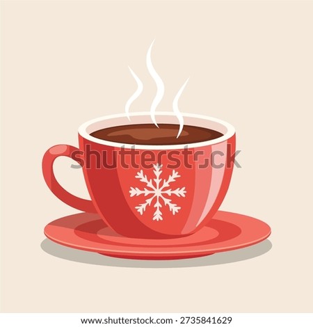 Winter Coffee Mug with Snowflake Icon on Saucer Vector.
