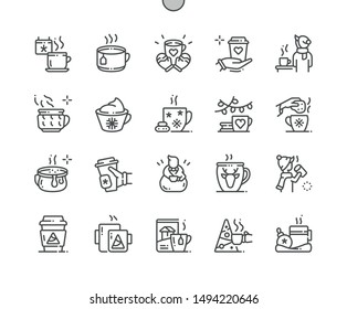 Winter coffee and tea Well-crafted Pixel Perfect Vector Thin Line Icons 30 2x Grid for Web Graphics and Apps. Simple Minimal Pictogram