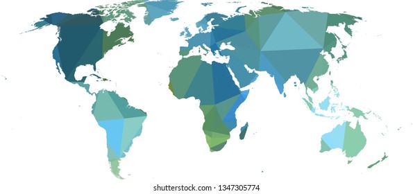 Winter Cold ice blue All World Map in Low Poly Style on isolated white background. Earth  area in Polygonal diamond style for your design.